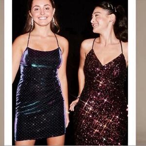 JULES AND CLEO dotted iridescent lace-up back short dress Size 6